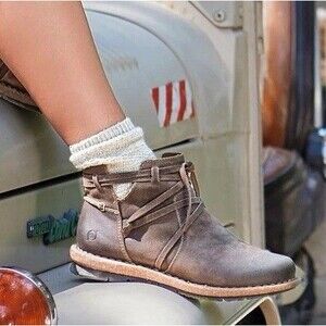 Born Tarkiln Ankle Boots Flat Suede Leather Brown Women Sz 8 M Distressed F59122